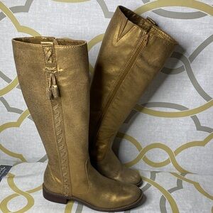 ANTHROPOLOGIE LUMINOUS MISS ALBRIGHT Metallic GOLD Boots 6.5